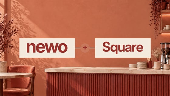 Newo and Square integration over a terracotta café interior with a service counter.