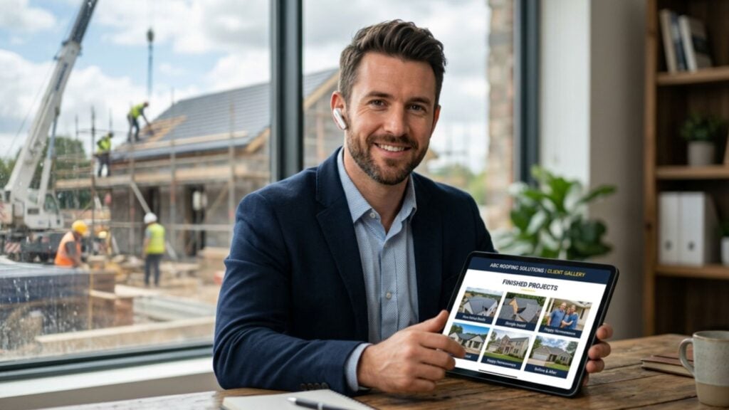 Roofing contractor meeting with a real estate agent to build a referral partnership