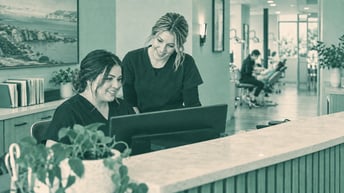 Illustrative orthodontic reception team working together; not a photograph of Image Orthodontics.