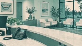 Illustrative orthodontic reception area prepared for after-hours calls.