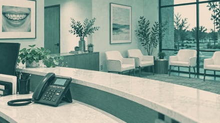Illustrative orthodontic reception area prepared for after-hours calls.