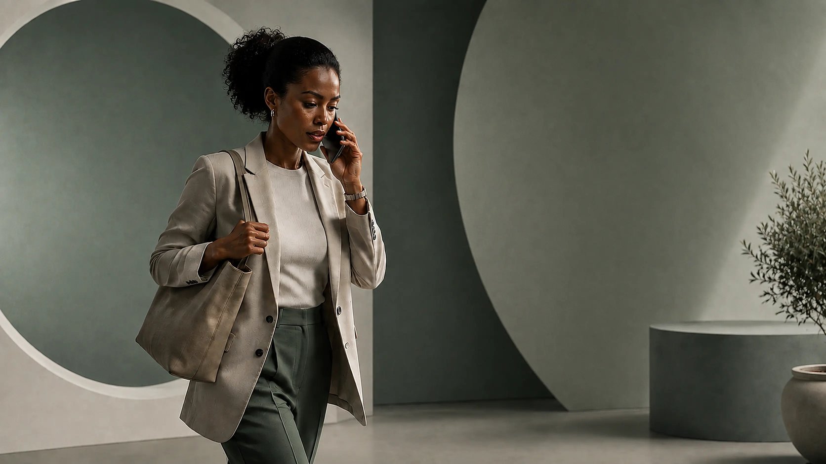 A team member wearing a Newo headset, taking an inbound call at her desk