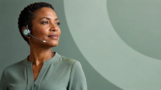 A healthcare professional wearing a Newo communications earpiece