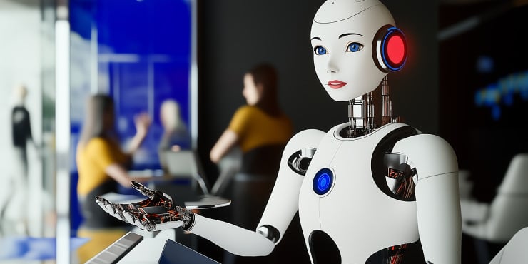 Robot chef in restaurant kitchen