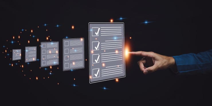 Hand selecting checklist on virtual screen