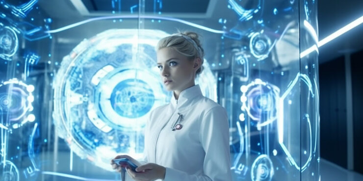 Doctor with futuristic AI interface