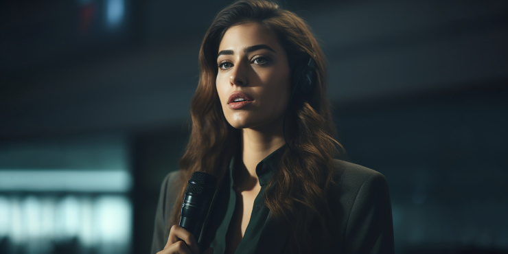 Woman practices speech with AI assistance