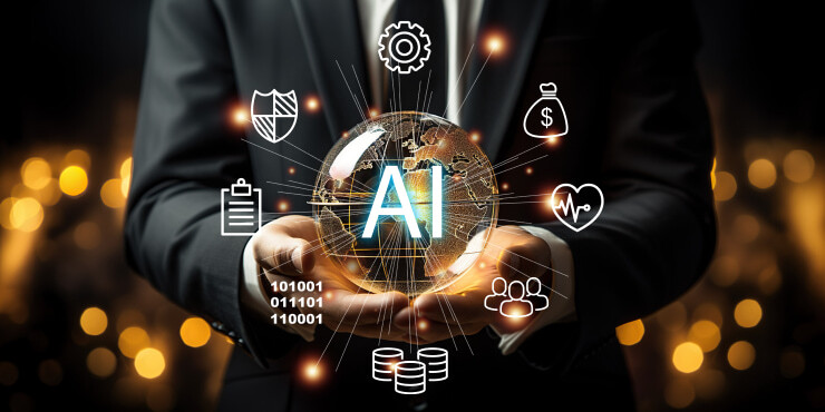 Businessman with AI global network