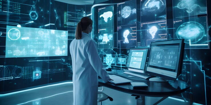 Medical researcher in AI data center
