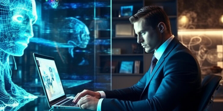Man working with AI in business