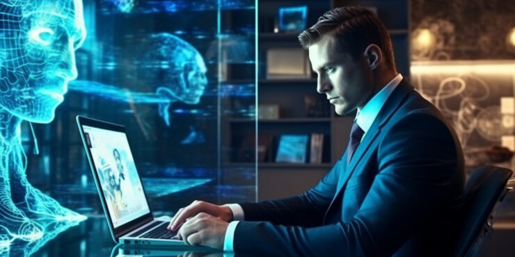 Businessman with AI interface