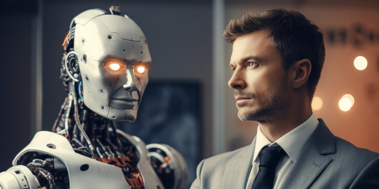 Man and robot showcasing personality traits