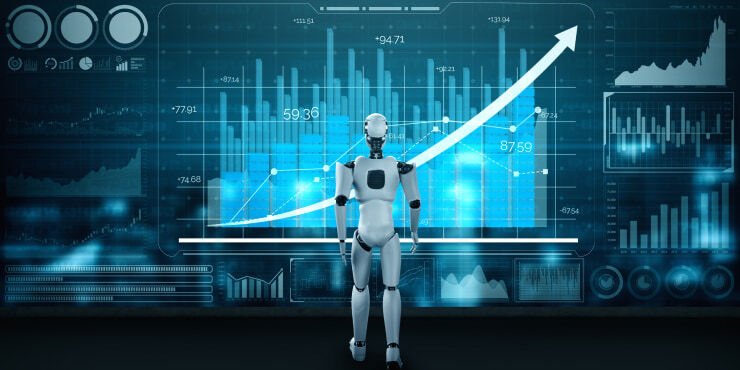 Robot analyzing investment growth charts
