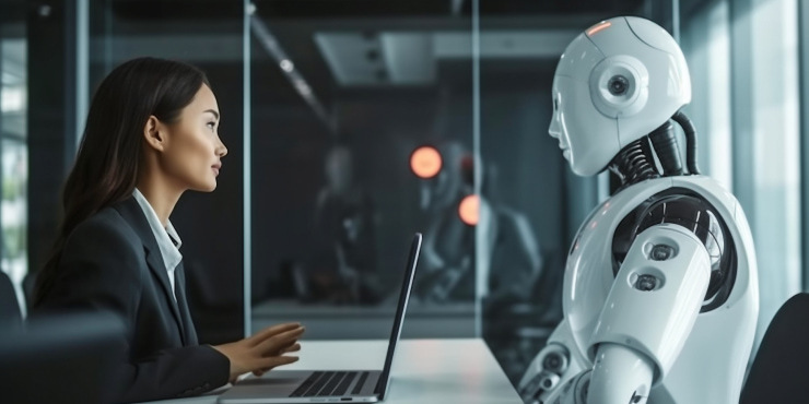 Businesswoman with telecom chatbot