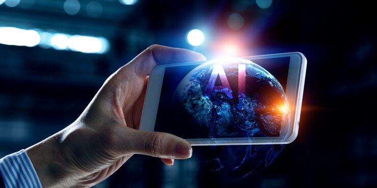 AI concept with Earth on a digital tablet