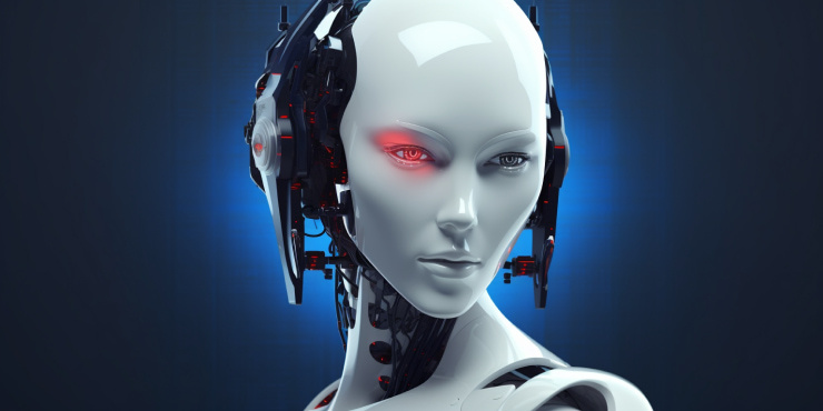 AI virtual support agent with red eye