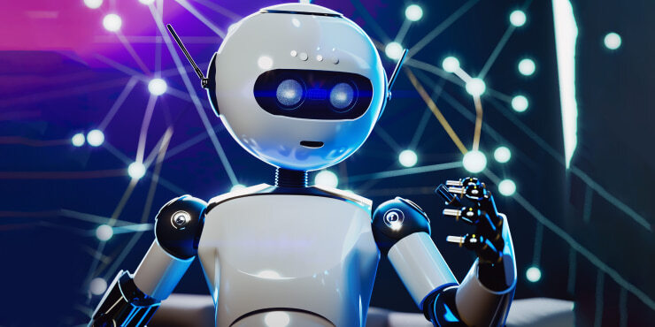 AI customer support chatbot with futuristic interface