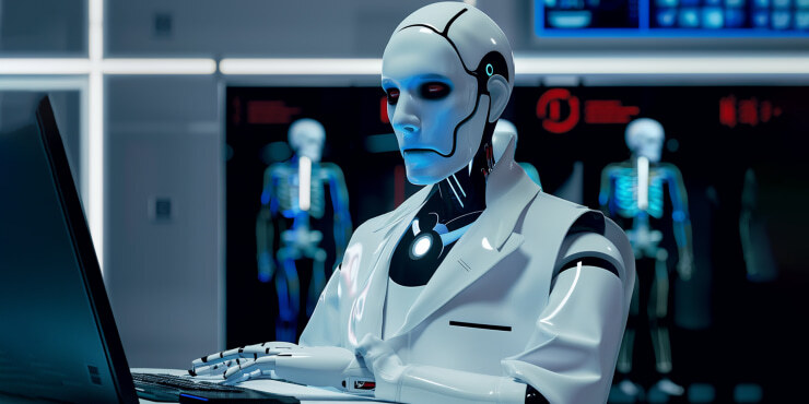 AI robot typing, advancing healthcare automation