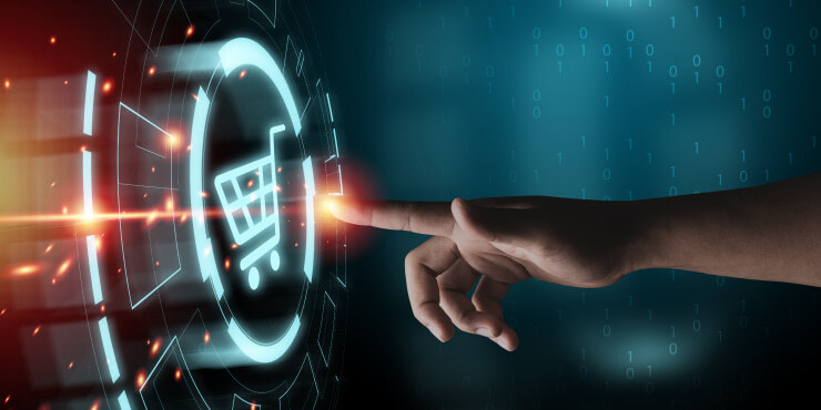 Human finger touches AI retail interface