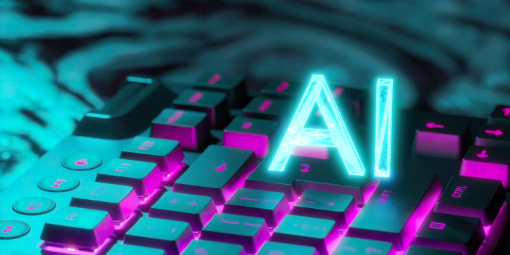AI inscription on illuminated keyboard