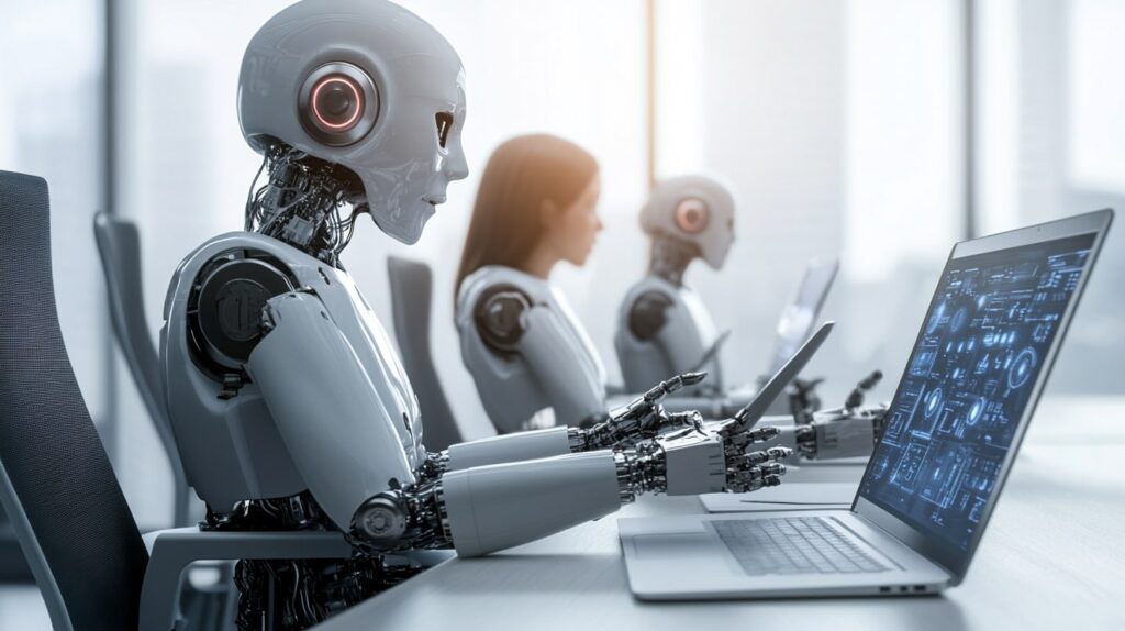 Knowledge workers collaborating in a tech workplace