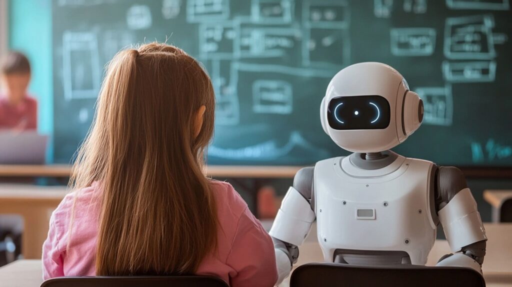 AI virtual tutor helping student in an online classroom