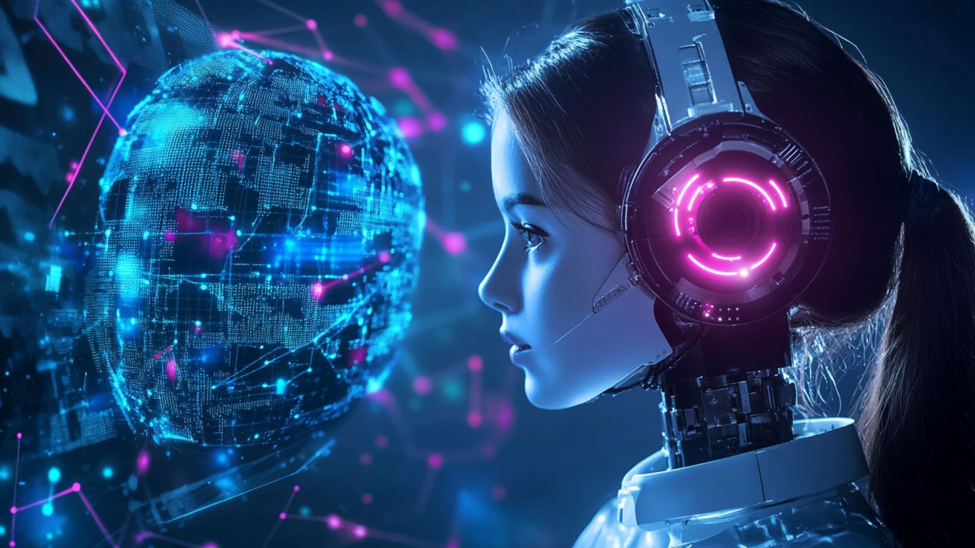 AI in language translation with digital world map visualization