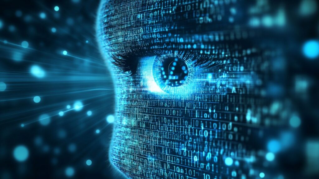 AI and privacy risks concept with digital face and data stream