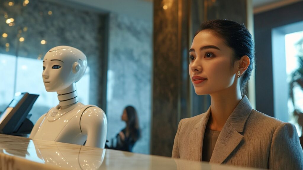 Automated front desk interface showing AI phone receptionist features