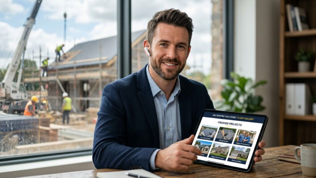 Roofing contractor meeting with a real estate agent to build a referral partnership